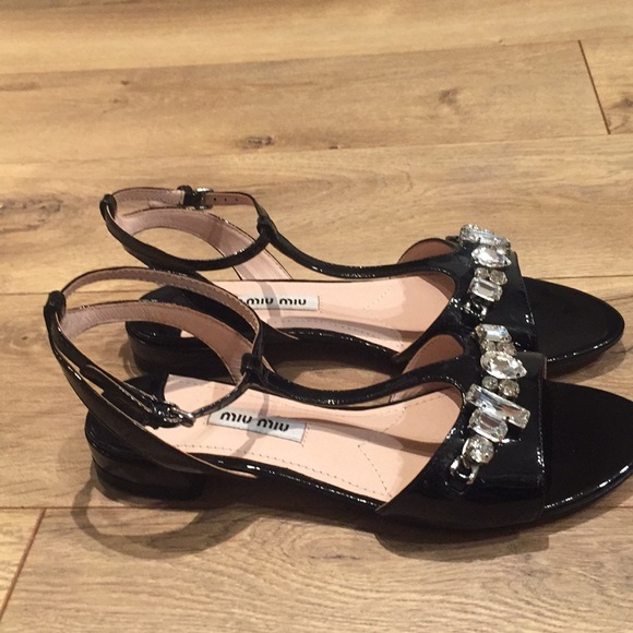 *SOLD* Miu Miu t-strap black jewel sandals - Picture 4 of 8